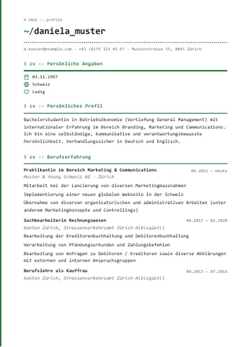 Lebenslauf · Mono Terminal