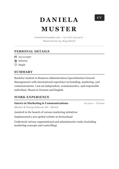 CV · Minimal Letterspaced