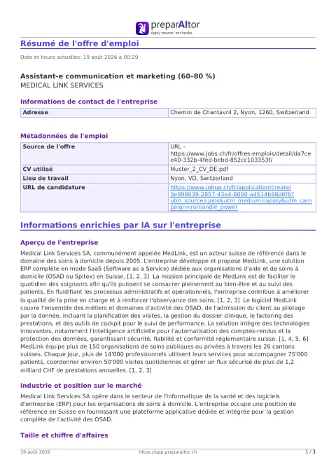 Résumé du poste