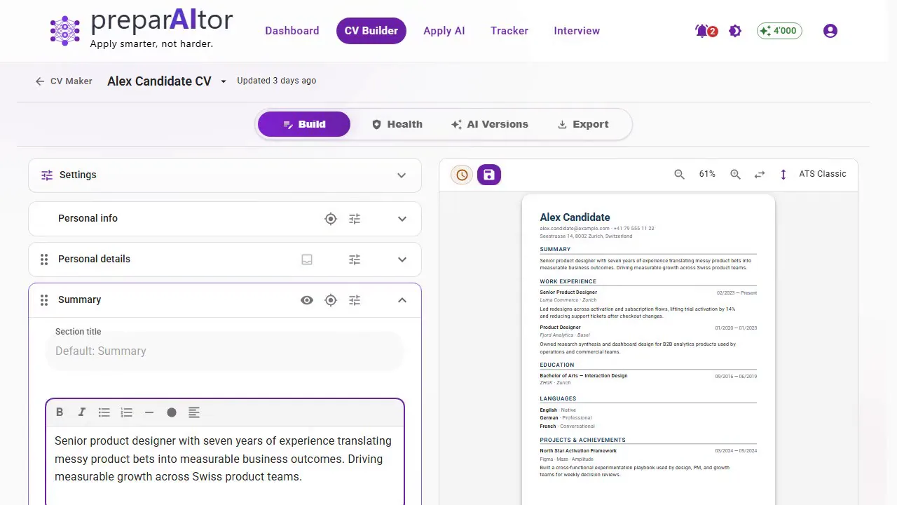Full CV Maker workspace