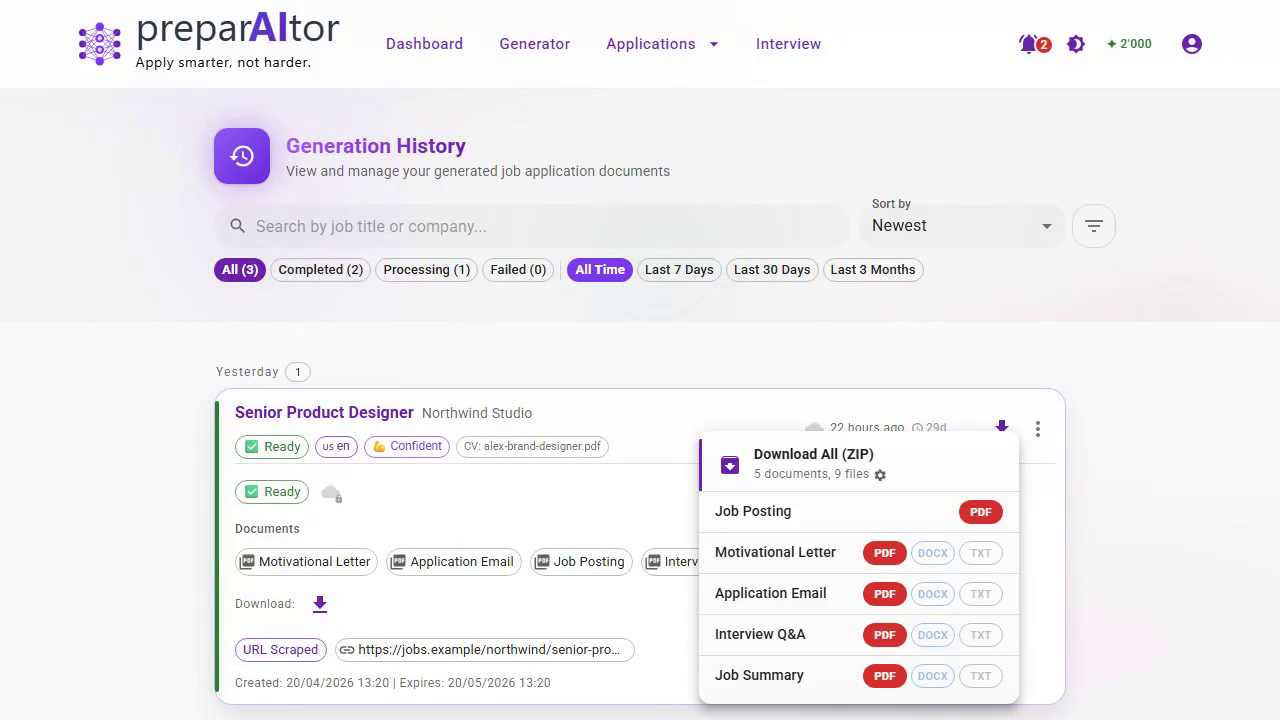 Dossier de candidature IA